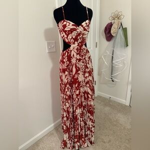 fab'rik Red and Cream Floral Maxi Dress